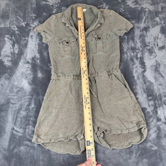 C&C California Size S Womens Green 1/2 Button Short Sleeve Chic Linen Romper - Picture 3 of 8